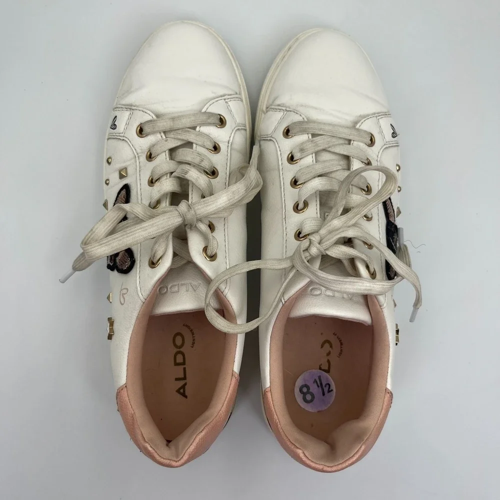 Aldo Chicou Syn Mix Mat Sneakers Women's Size 8.5 Studded Embellished White